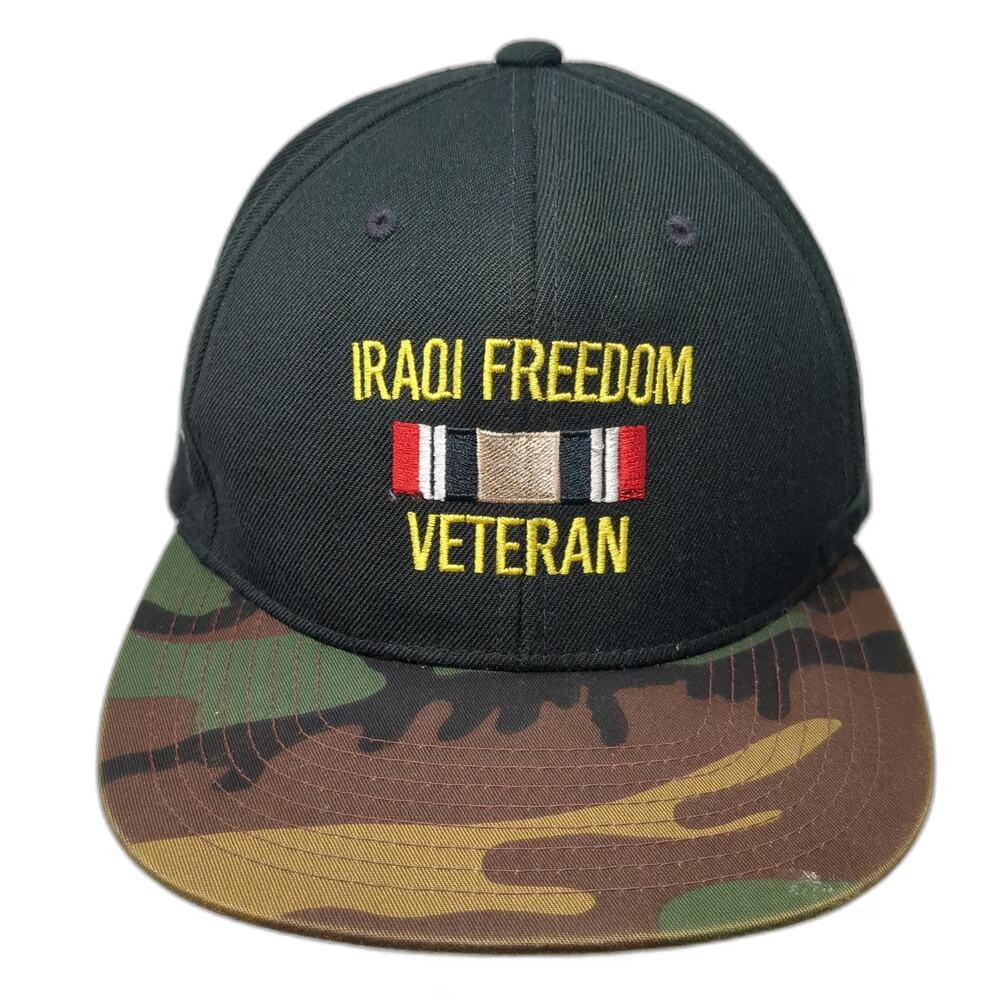 Yupoong Snapback Hat Black One Size Iraqi Freedom Veteran Camo Brim Military